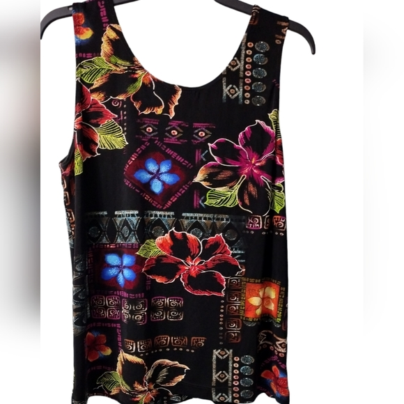 Chico's Travelers Print Women's Tank Black/ Floral  Made In USA Size 3 - Picture 3 of 7